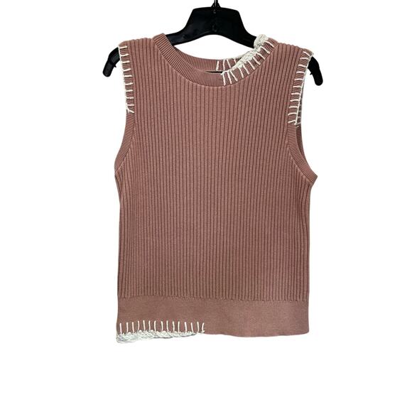 Alp N Rock Taylor Knit Tank Top Size M Pink Ribbed Crochet Detail Preppy Chic - Picture 1 of 8